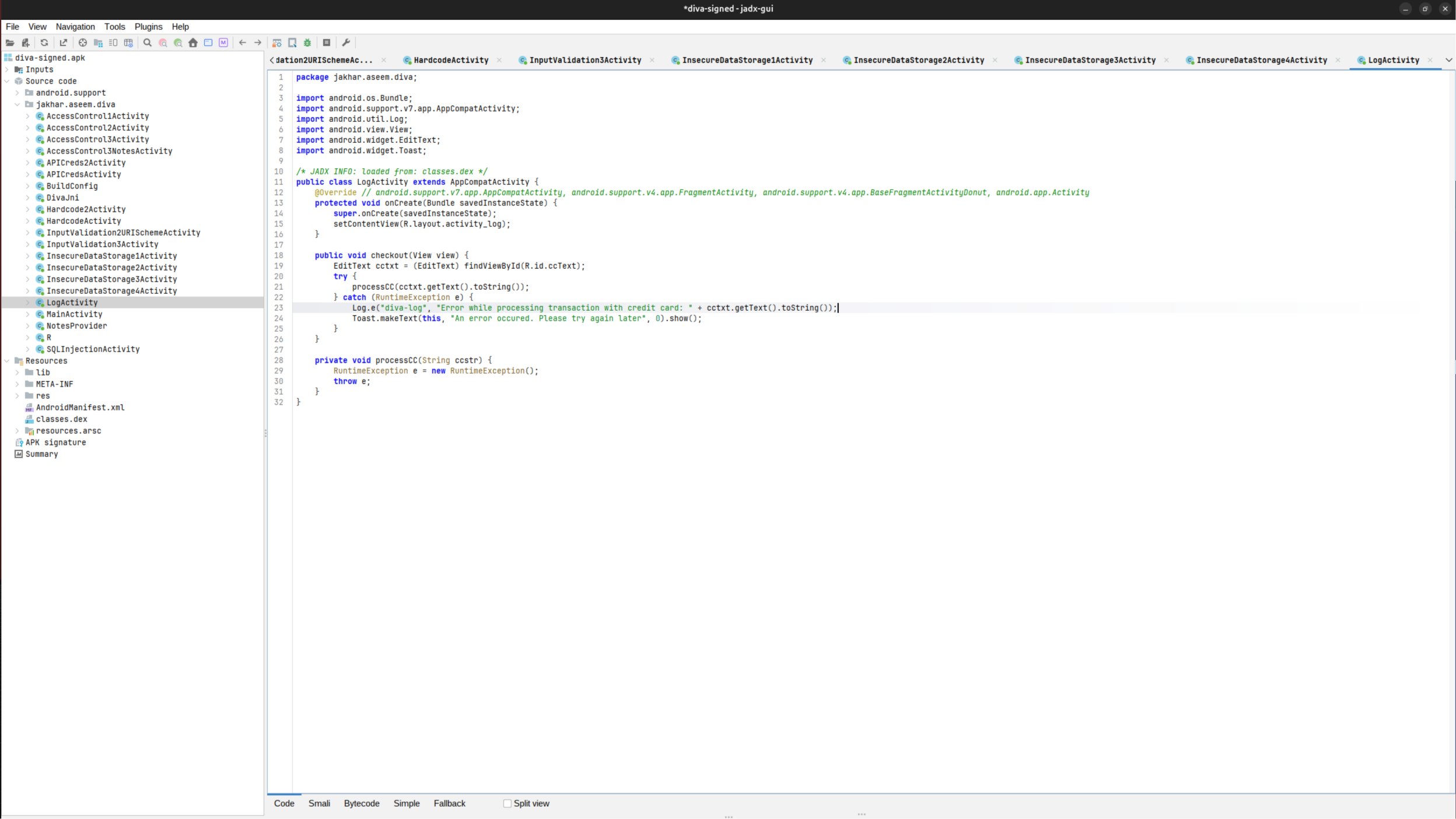 LogActivity source logging the credit card number to diva-log