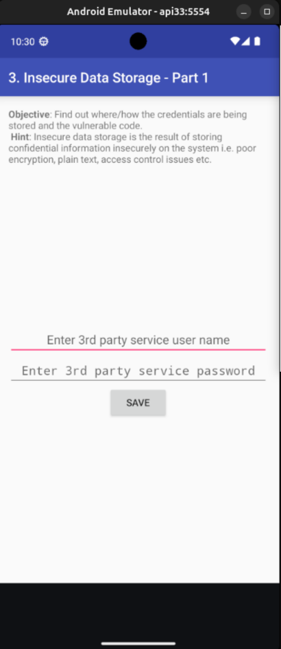 The 3rd party credentials screen with username and password fields
