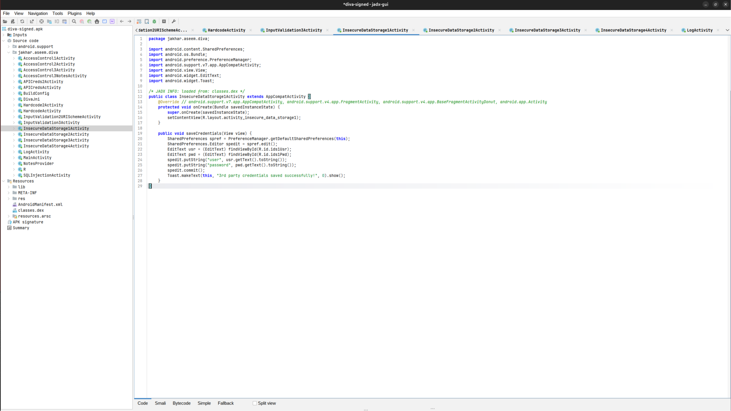 saveCredentials writing the username and password to the default preferences file