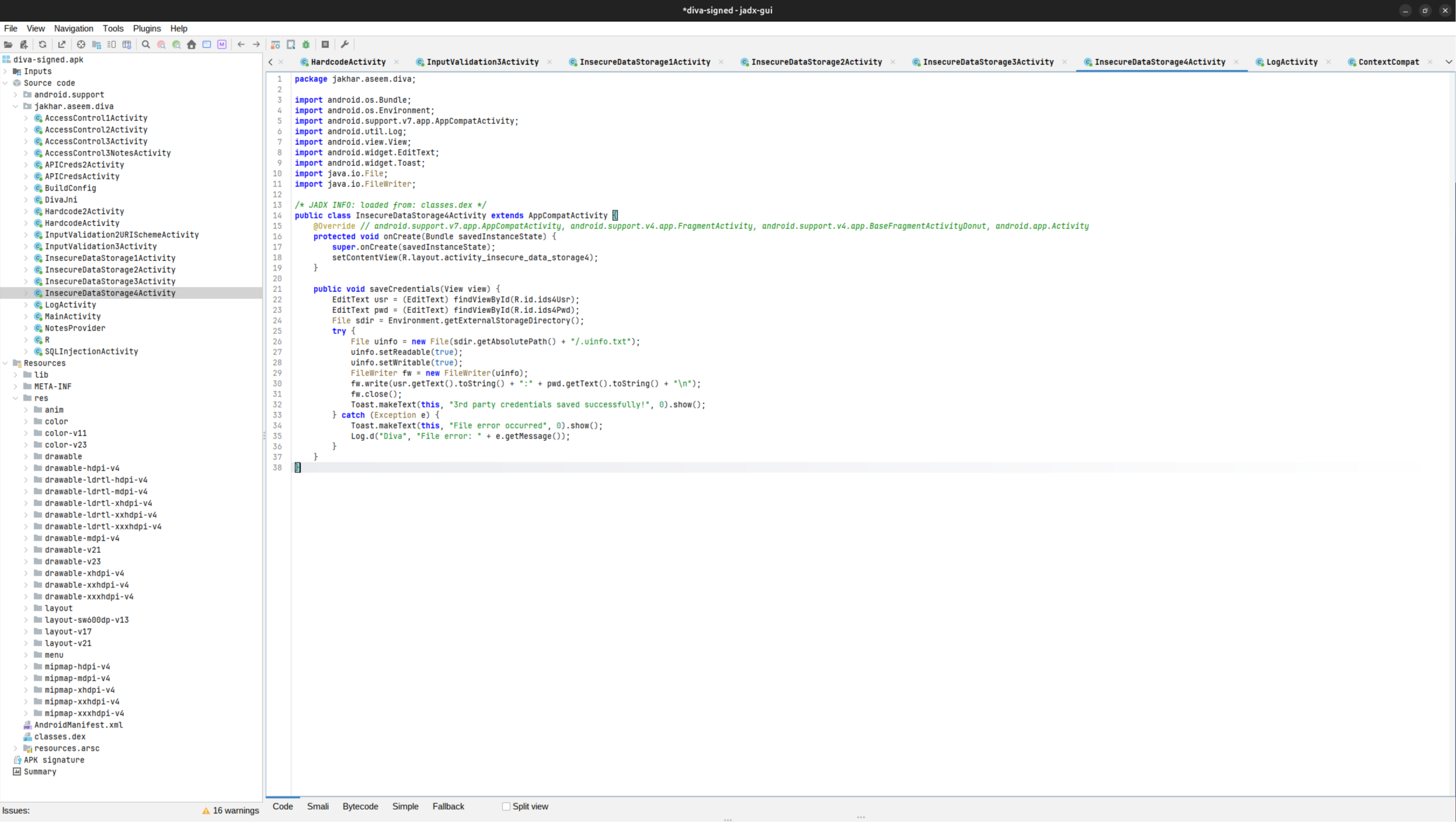 The saveCredentials source writing to external storage
