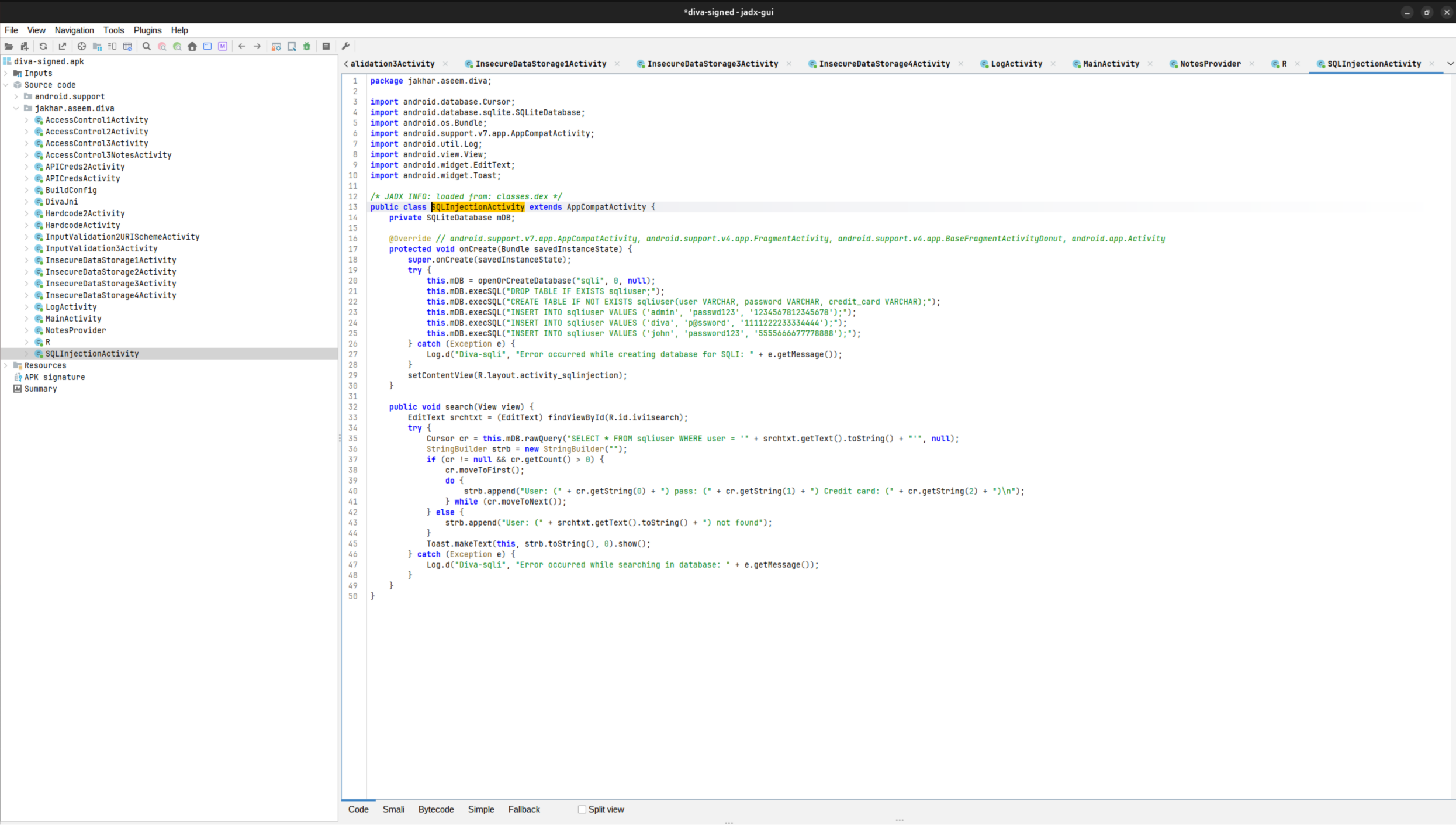 The search source concatenating the input into rawQuery
