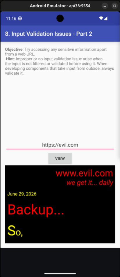 The WebView rendering the attacker page