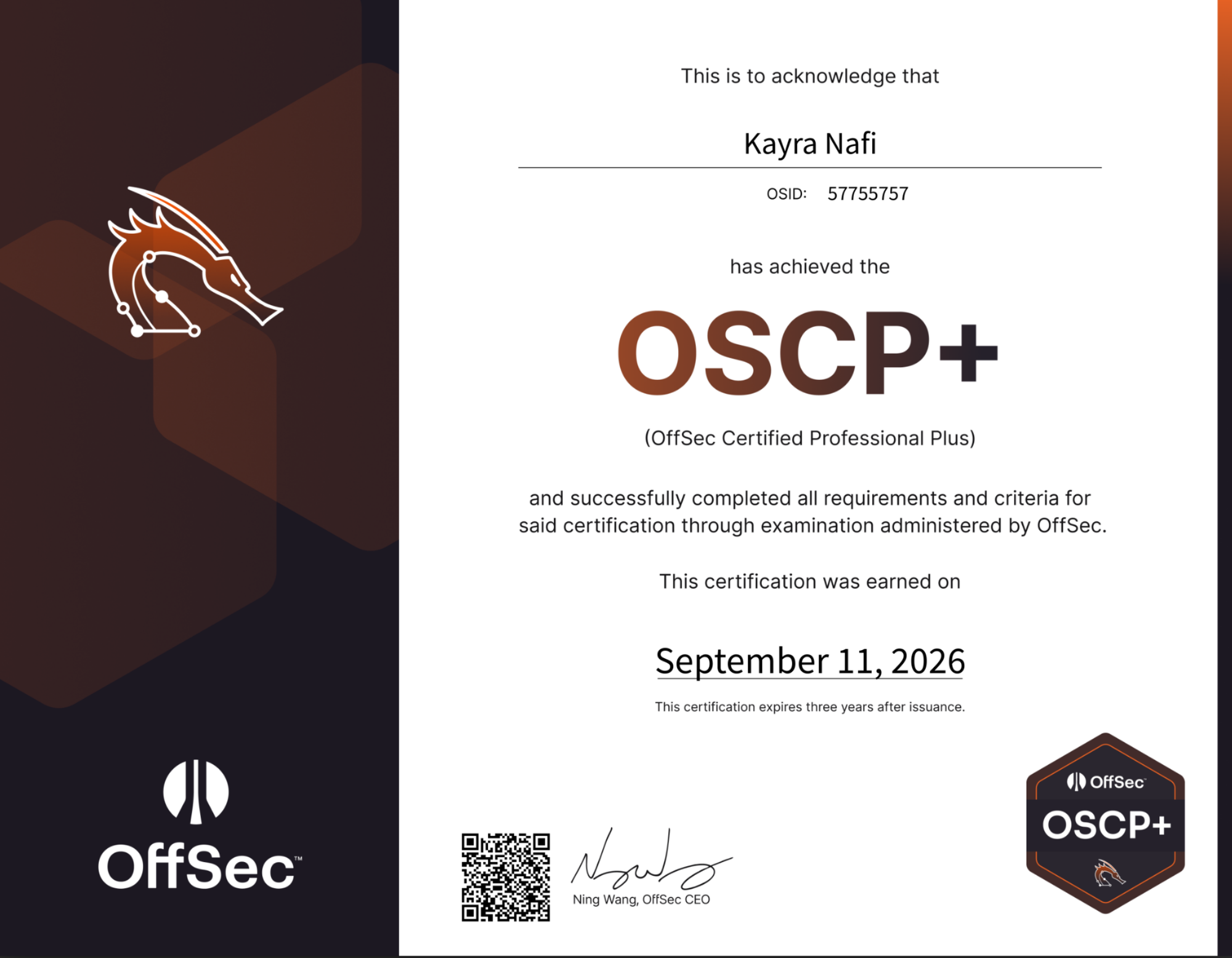 OSCP+ certificate